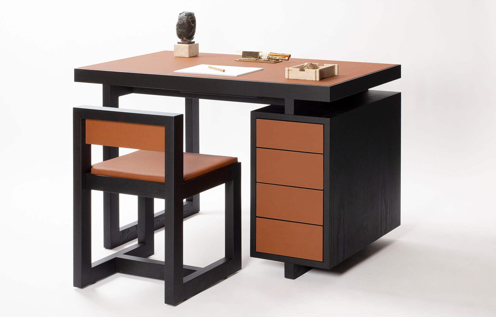 Twain desk and chair set, with leather accents
